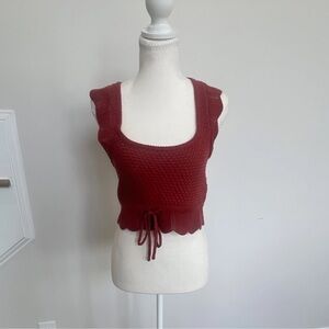 Altar'd State Burgundy Scallop-Hem Knit Crop Top